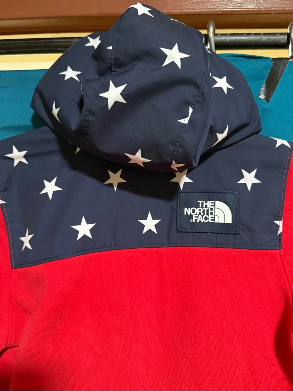 The North Face 2018 Olympic, Red Fleece Hoodie with Navy Star Yoke
